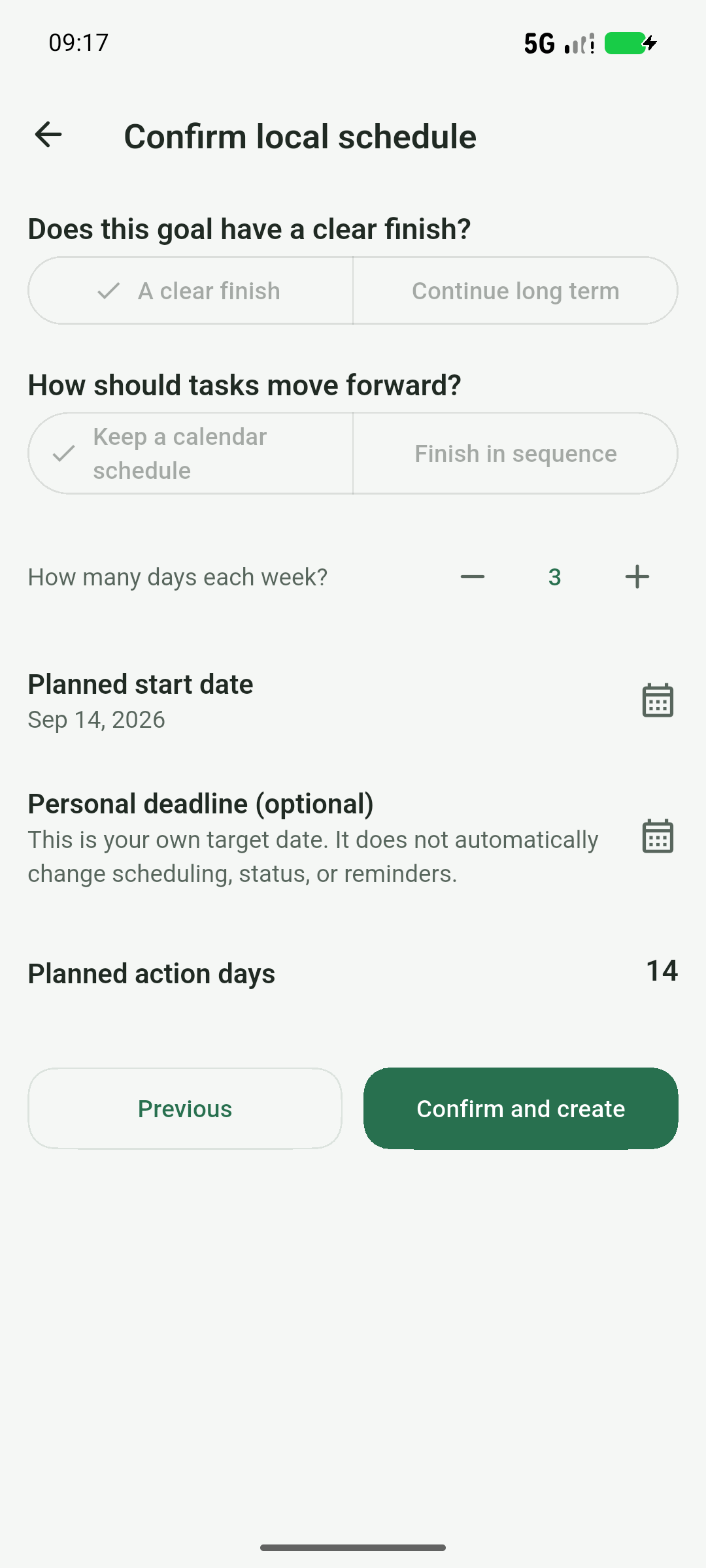 Confirm the schedule before creating