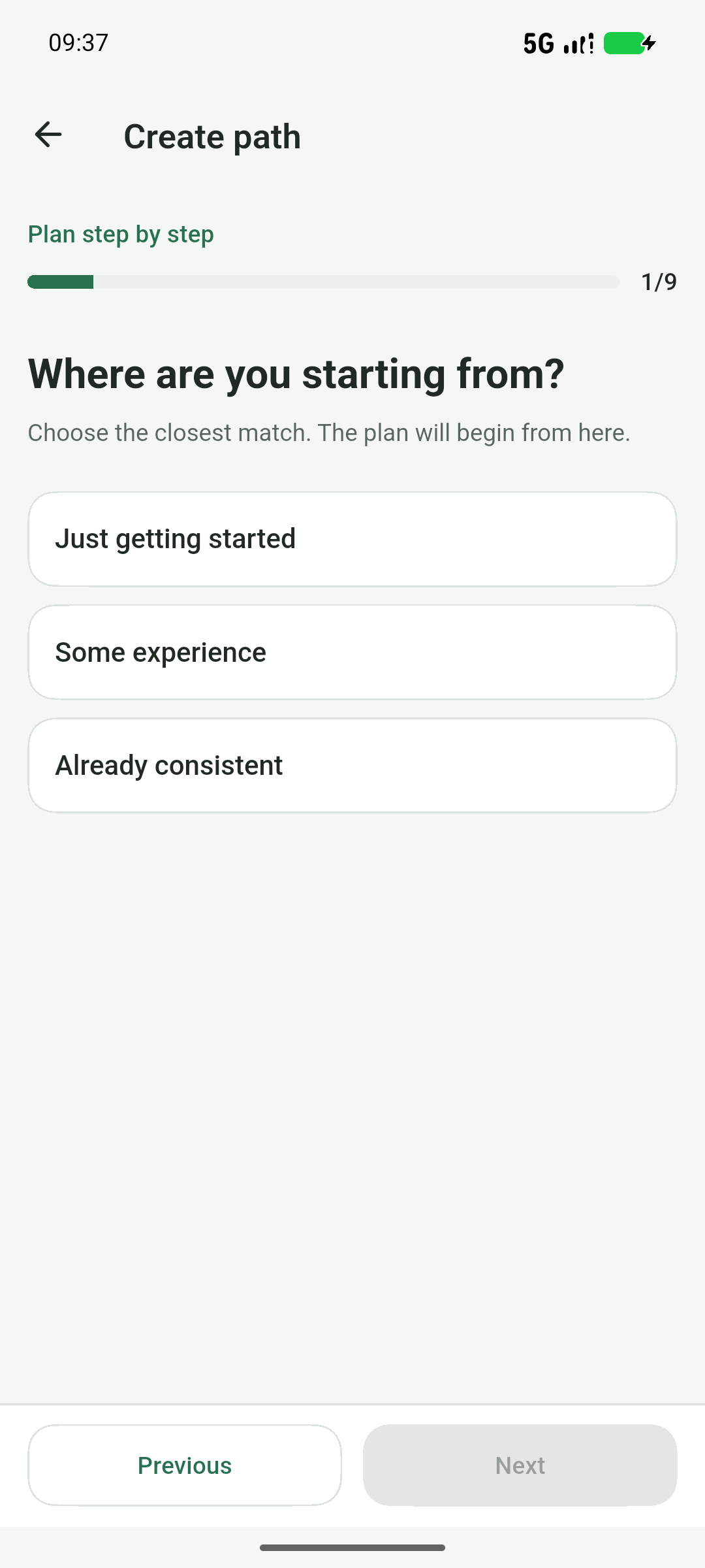 One representative questionnaire step; answer the others honestly